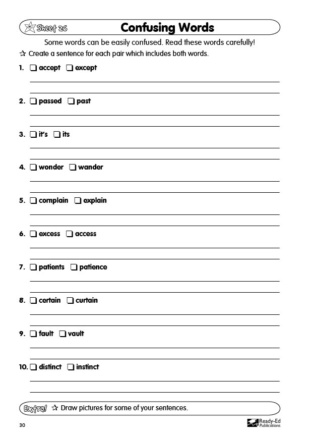 confusing words activity sheets ready ed